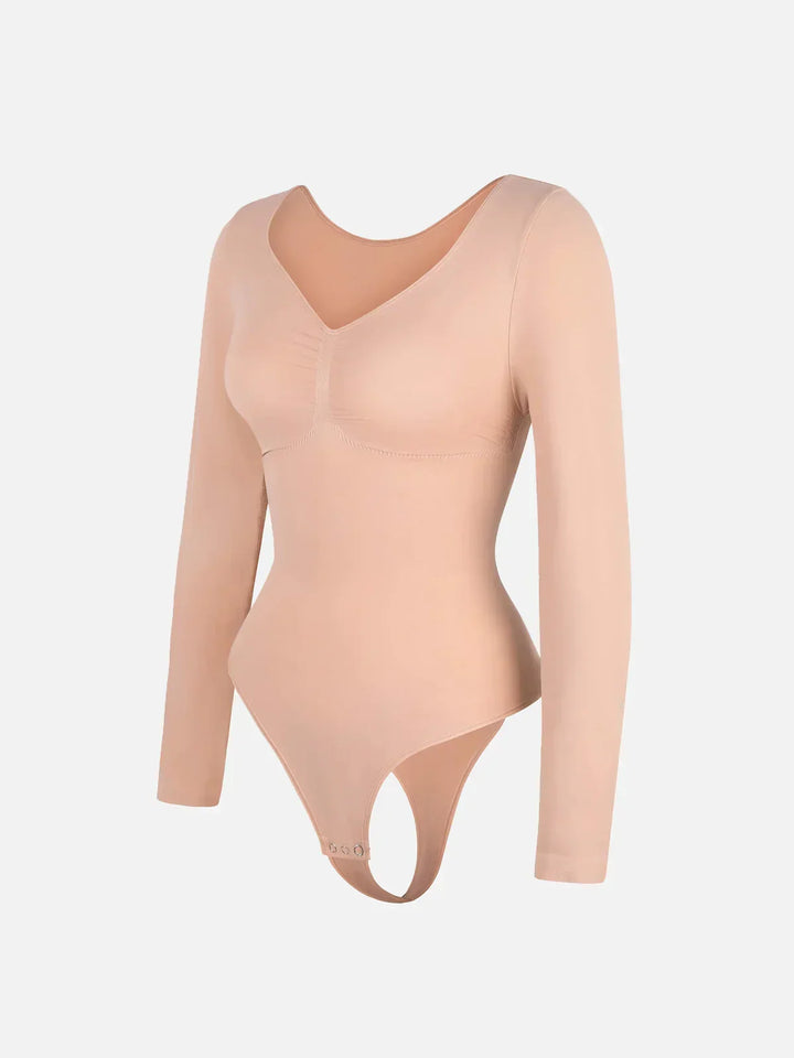 Damen Langarm Bodysuit als Körperformer, reduziert sichtbar den Bauchumfang und glättet.