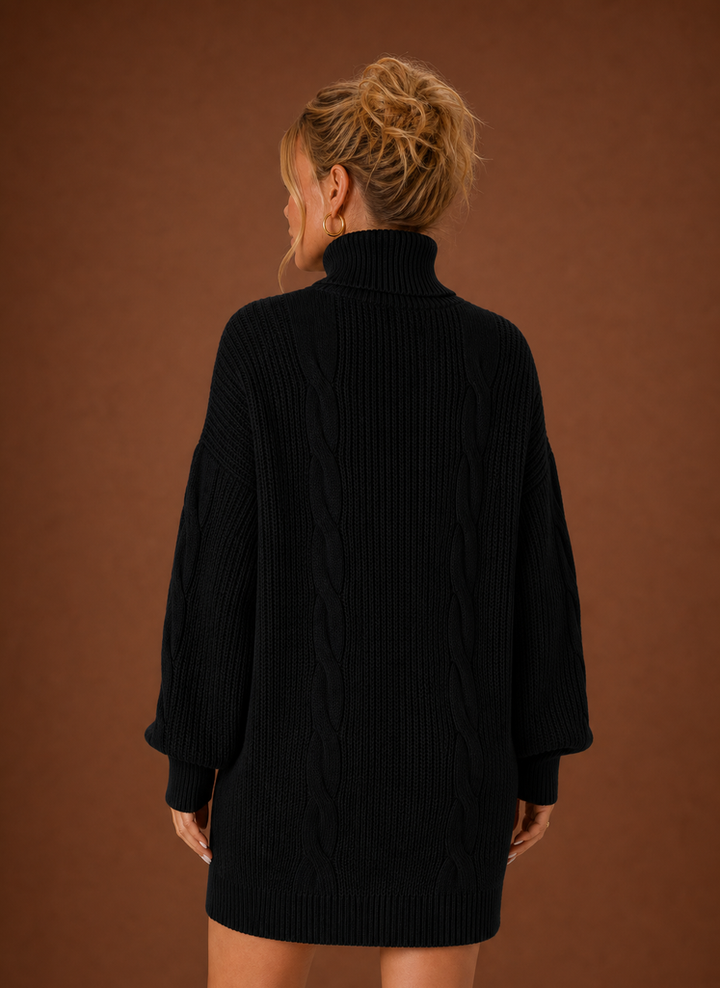 Bequemes Damen Langarm-Strickkleid mit Rollkragen, kuschelig für Herbst & Winter.