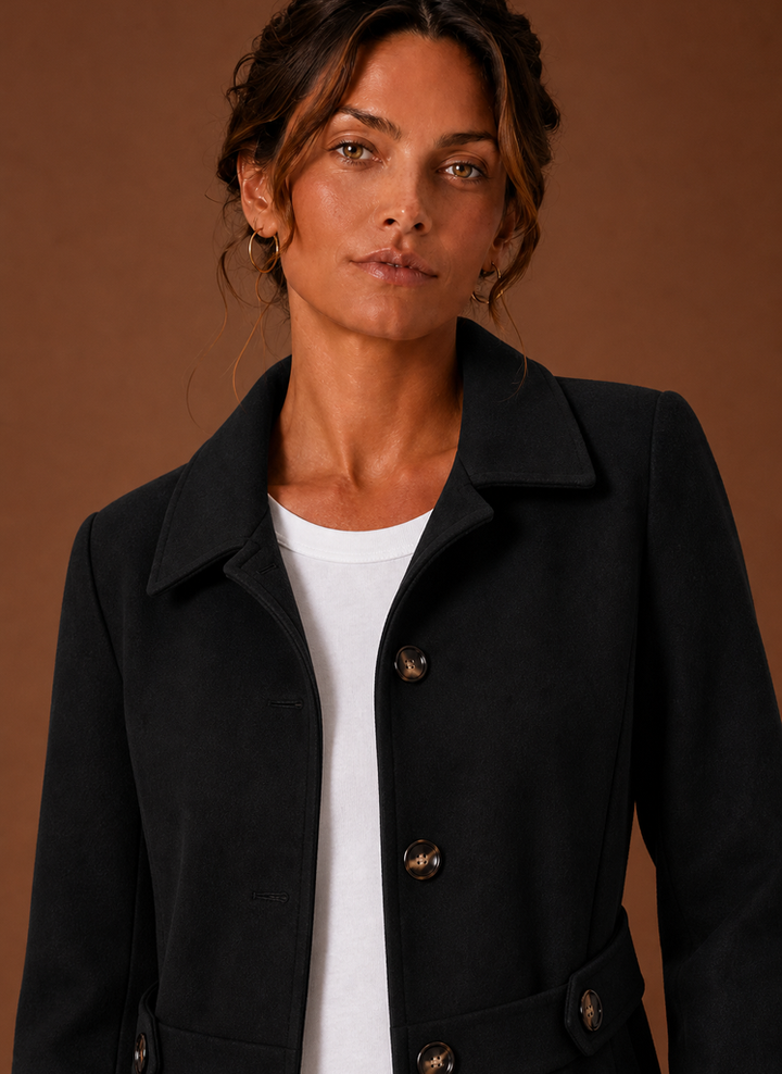 Klassischer Damen Trenchcoat für Frühling & Herbst, Midilänge, elegante Knopfleiste.