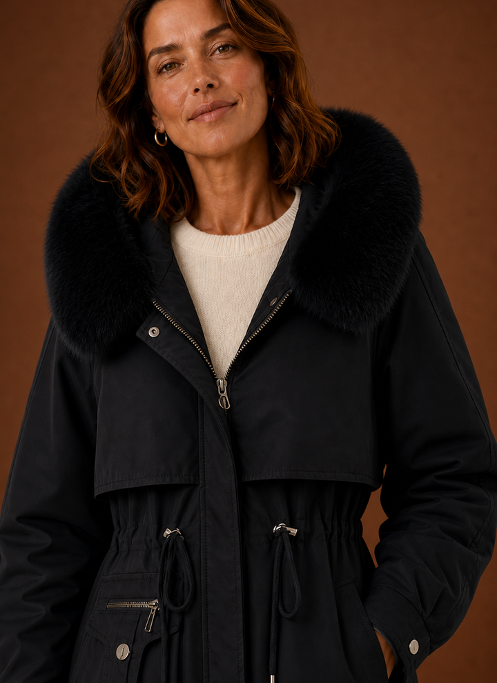 Moderner Damen Parka mit integrierter Kunstfellkapuze. Perfekte Winterjacke & Kapuzenjacke für Damen.