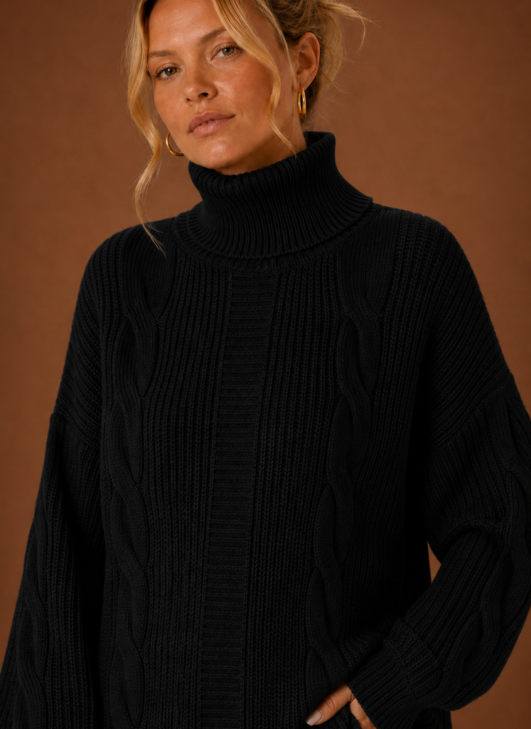 Damen Strickkleid mit Rollkragen, elegantes & kuscheliges Winterkleid, langärmlig.