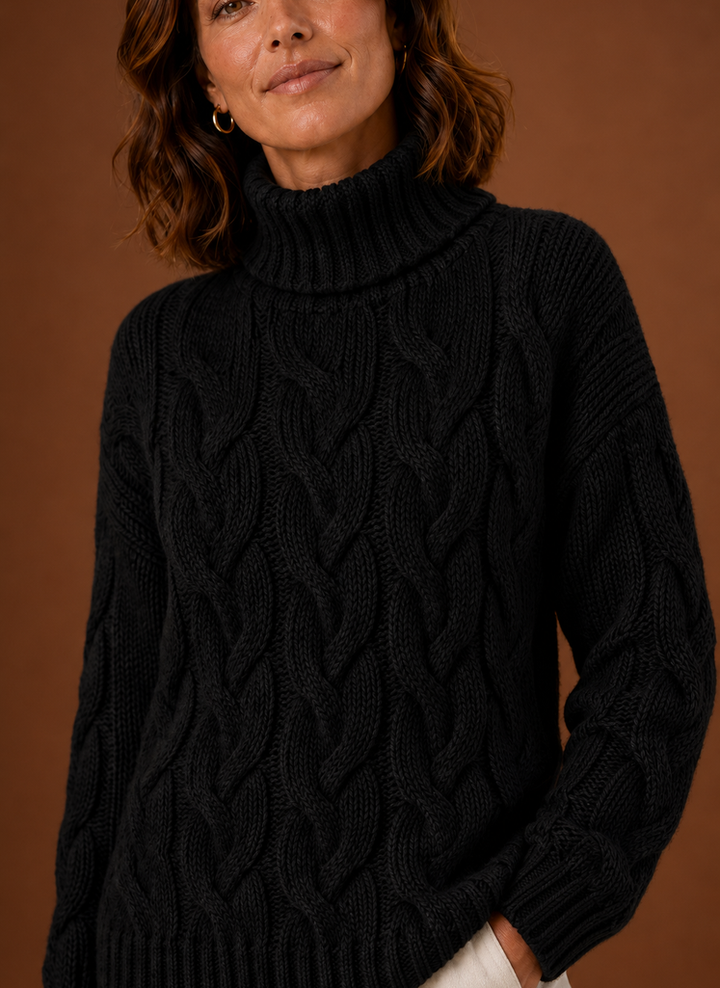 Femininer Zopfmuster Pullover für Damen, ein modisches Statement in der Wintermode.