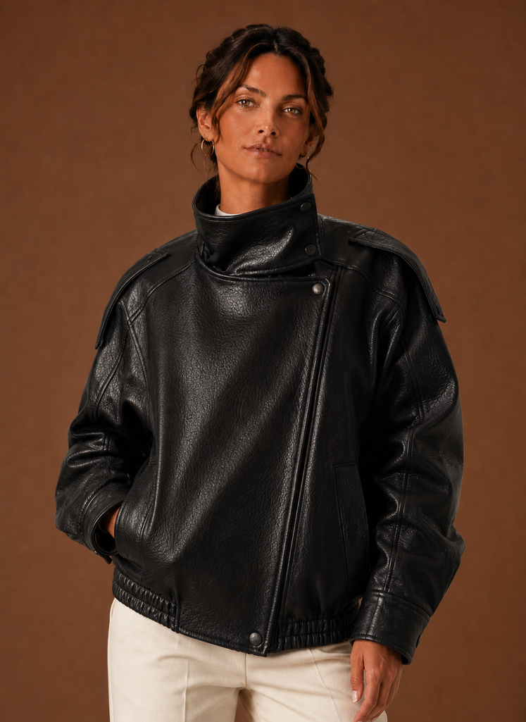 Damen Übergangsjacke mit elegantem Stehkragen und gerader Passform, perfekt für Frühling & Herbst.