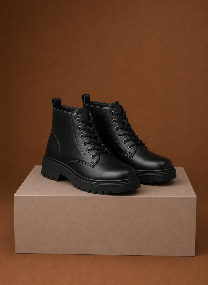 Stylische Damen Stiefeletten mit Schnürung & Profilsohle. Ideale Herbstschuhe für Damen.