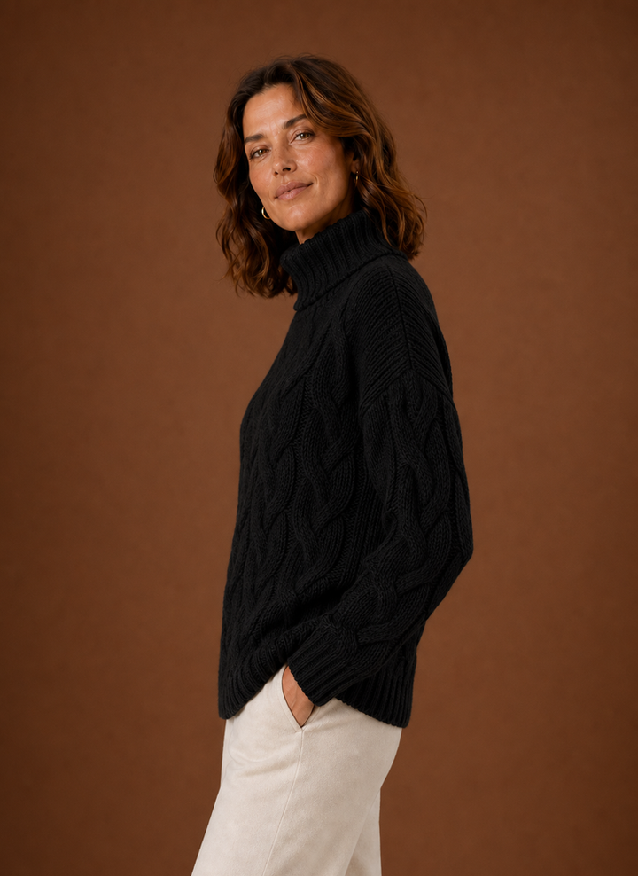 Komfortabler Damen Zopfmuster Pullover, weicher Strick für höchsten Tragekomfort im Winter.