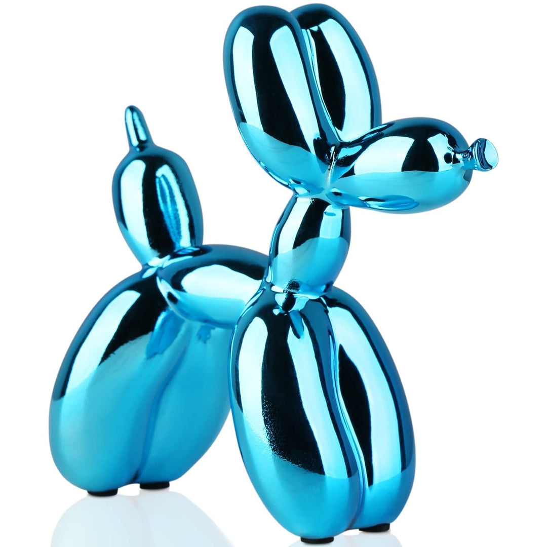 Leuchtend farbige Ballonhund Deko Skulptur, glänzend und modern. Hochwertige Kunstharz Figur für den Innenbereich.