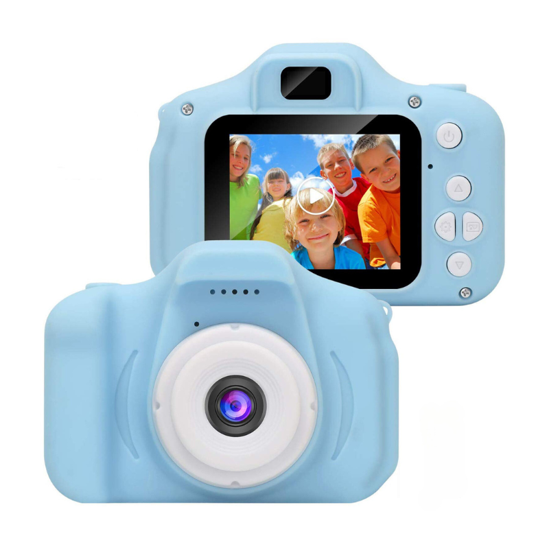 Detailaufnahme der digitalen Kinderkamera in Rosa mit Dual-Kamera-Funktion. Lernspielzeug & perfektes Geschenk Kind.