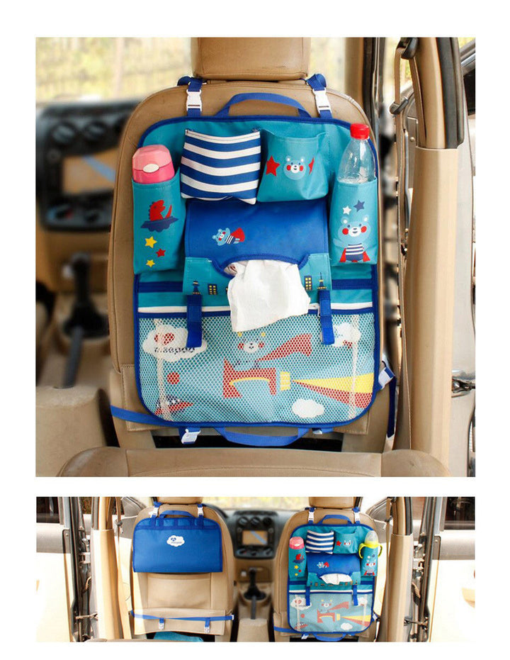 Geräumiger Kinder Auto Organizer; bewahrt Spielzeug, Snacks und Getränke sicher auf langen Fahrten.