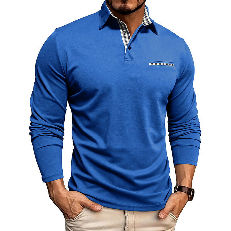 Modernes Herren Langarm-Polo mit kariertem Kragen. Elegantes Freizeit-Polohemd für die Frühling-Sommer-Saison.