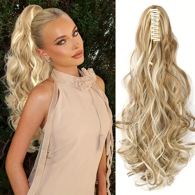 Clip-in Pferdeschwanz Haarverlängerung für Damen, 55 cm lang, Kunsthaar, gewellter Look.
