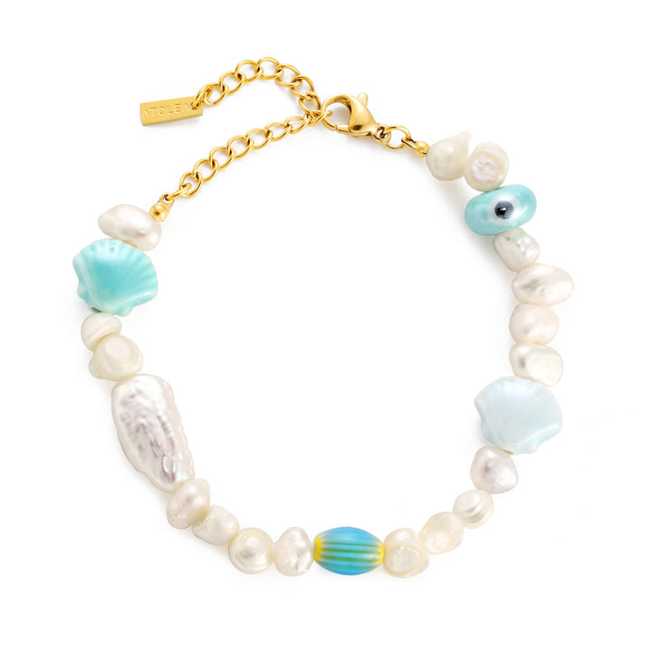 Stilvolles Damen Perlenarmband mit echten Süßwasserperlen & Keramik, ein farbenfroher Edelschmuck.