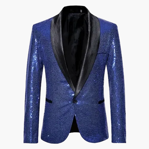 Slim Fit Herren Pailletten Blazer in Schwarz, perfekt für eine elegante Silhouette bei Festen.