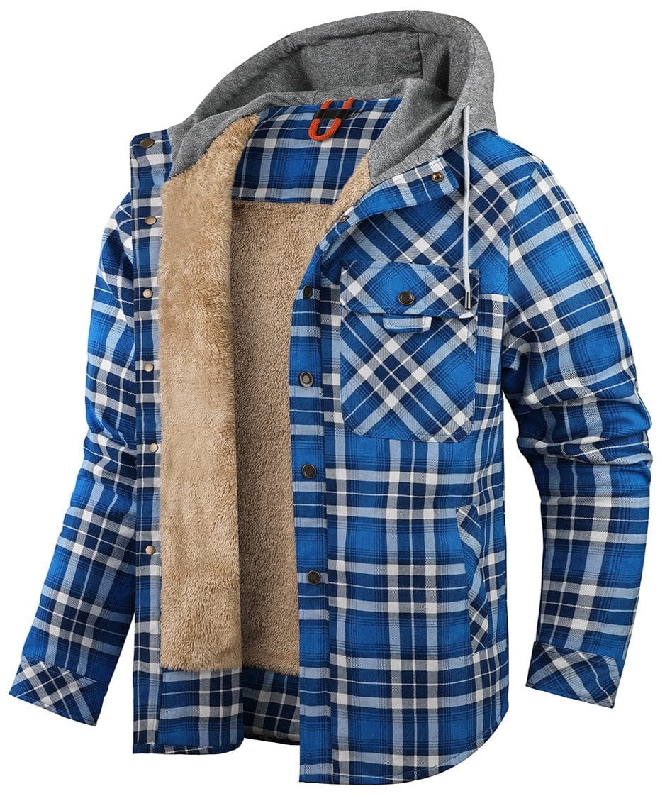 Warme Herren Kapuzenjacke im Karomuster, strapazierfähig, ideal als Freizeit- & Outdoorjacke.