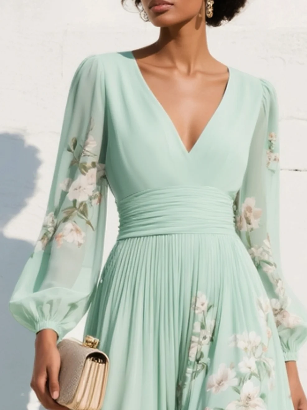Fließendes Damen Midi-Kleid mit floralem Muster. Ideales festliches Herbstkleid für Hochzeitsgäste; schmeichelnd.