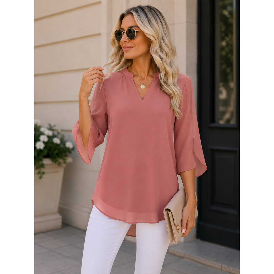 Elegante Damen Fledermausärmel Bluse. Modischer V-Ausschnitt & loser Schnitt, ideal für Frühling und Sommer.