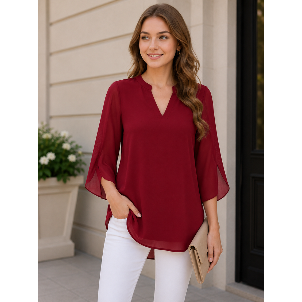 Modische Damen Fledermausärmel Bluse. Vielseitiges, elegantes Oberteil mit V-Ausschnitt für Frühling, Sommer & Büro.