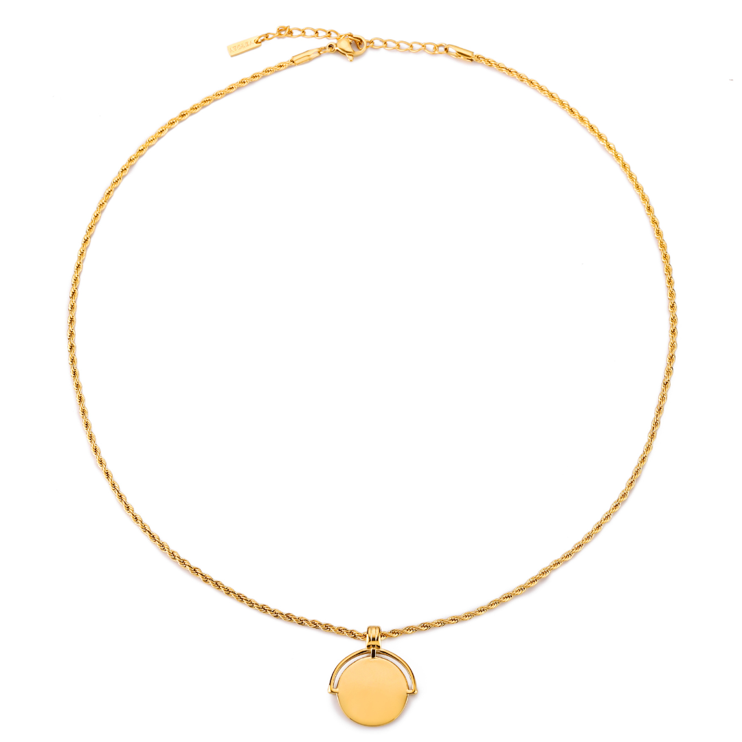 Hochwertige goldene Damenhalskette aus rostfreiem, wasserfestem Edelstahl, personalisierbar mit Gravur für jeden Anlass.