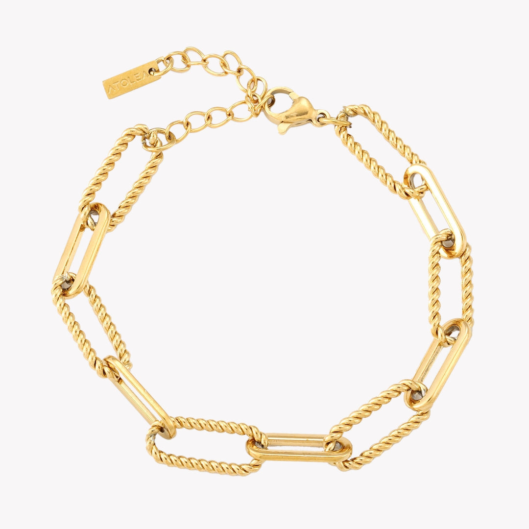 Elegantes Damen Armband im Paperclip-Design, goldfarbener Edelstahl, wasserfest & verstellbar für besten Komfort.