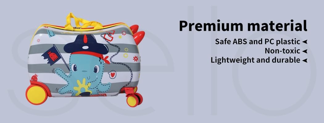 Mein Oktopus Kinderkoffer zum Aufsitzen, mit 360° Rollen, perfekt für die nächste Reise.