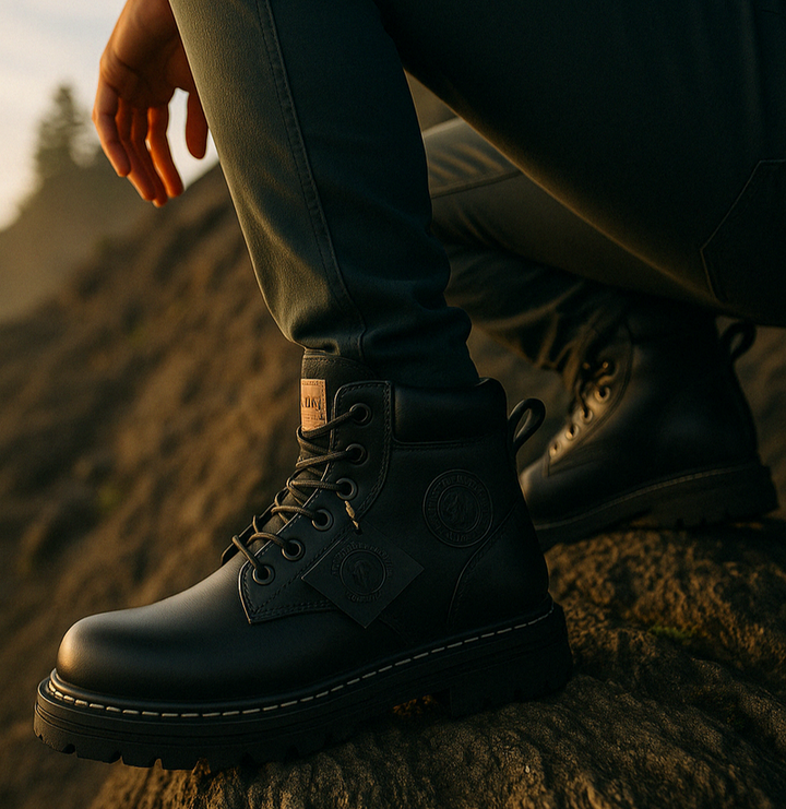 Vollansicht der vielseitigen Herren Outdoor-Stiefel, wasserdicht, rutschfest und knöchelhoch für Schutz.