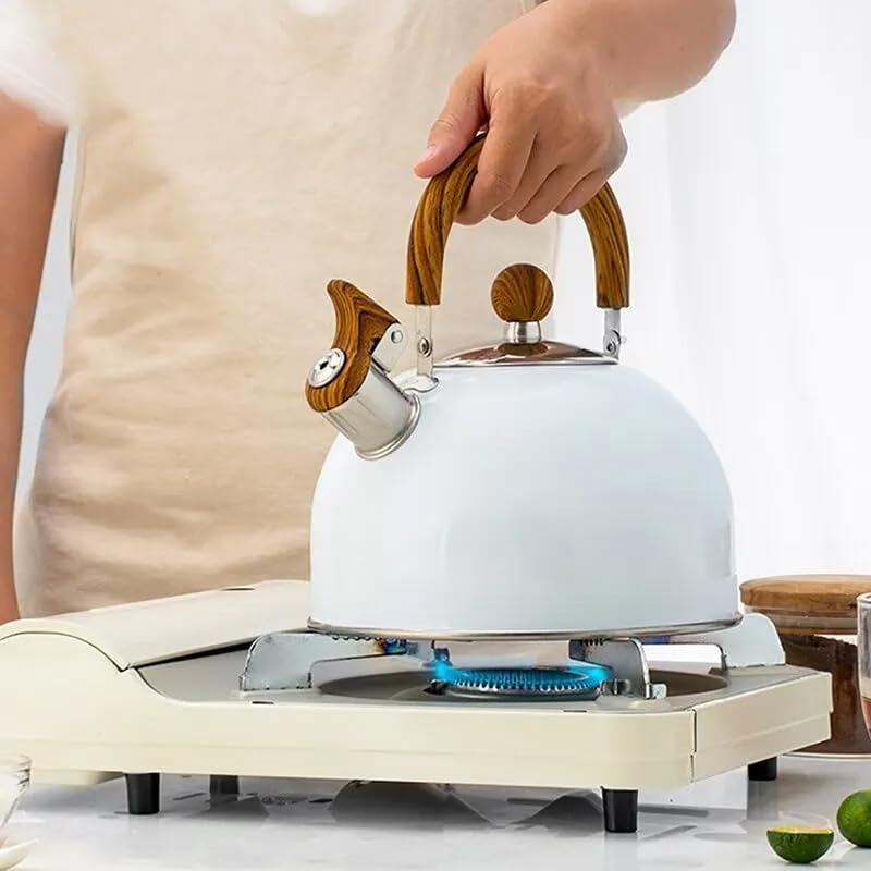 Eleganter Pfeifkessel aus Edelstahl, sicher und robust für die moderne Küche. Ideal für Heißgetränke.