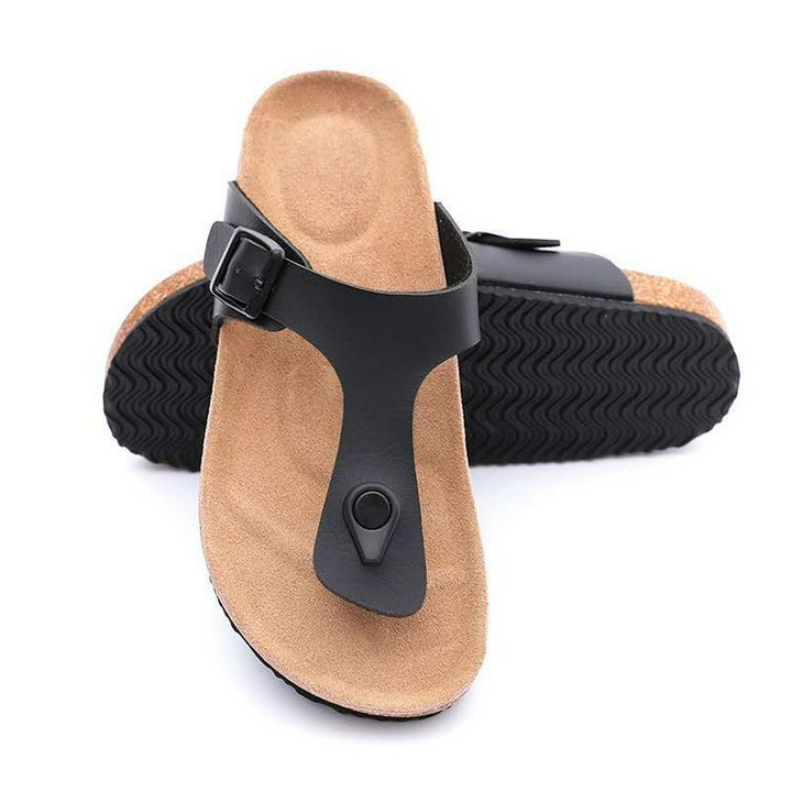 Bequeme schwarze Herren Zehensteg-Sandalen, ideal für Strand und entspannte Freizeit-Looks.