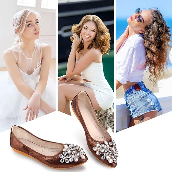 Seitenansicht bequemer Damen Glitzer Ballerinas. Elegante Flats ideal als Party- oder Alltagsschuh.