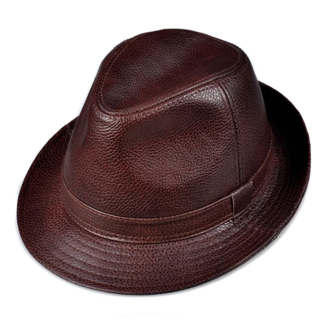 Eleganter Herren Jazz Fedora Hut in klassischem Braun, stilvolle Kopfbedeckung für modebewusste Gentlemen.
