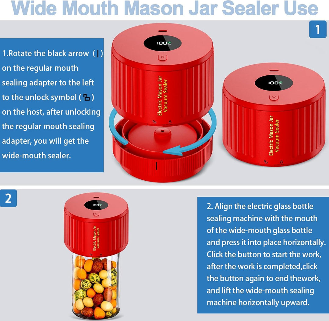 Vakuumversiegelungs-Set für Mason Jars, elektrisch betrieben; für eine effiziente und platzsparende Vorratslagerung.