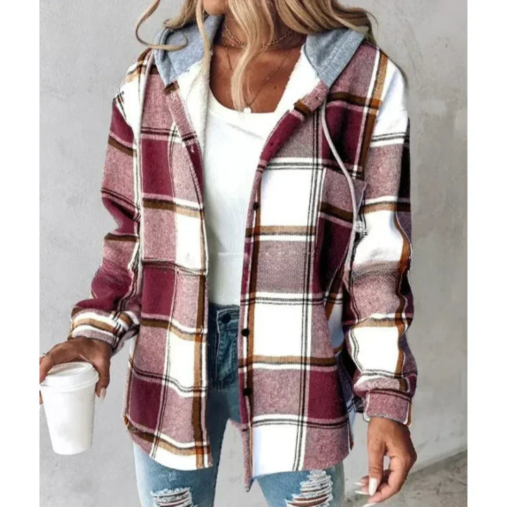 Elegante Damen Jacke mit Karomuster, trendige Winterjacke für Freizeit & Mode.