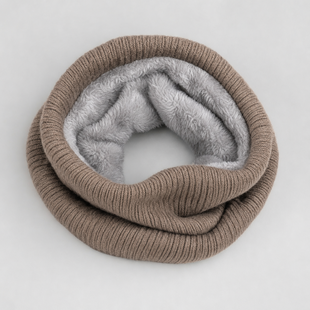 Damen Strick-Loop Schal mit weichem Fleecefutter in Rippstrick-Optik, ideal für kalte Wintertage.