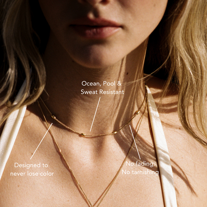 Stilvolle Gold Choker Perlenkette für Damen, wasserfest & hautfreundlich, aus robustem Edelstahl.