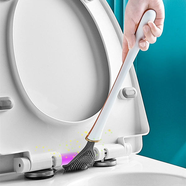 Effiziente Clevora Silikon-Toilettenbürste mit Wandhalterung, leicht zu reinigen.