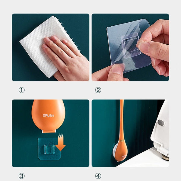 Platzsparende Clevora Silikon-Toilettenbürste zur Wandmontage, ideal für jedes Badezimmer.