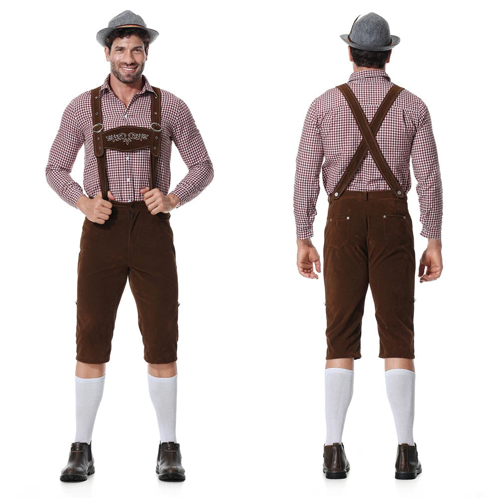 Herren Trachten-Set mit bestickter Lederhose, weißem Trachtenhemd & edler Krawatte. Ideales Männer Outfit für Festtage.