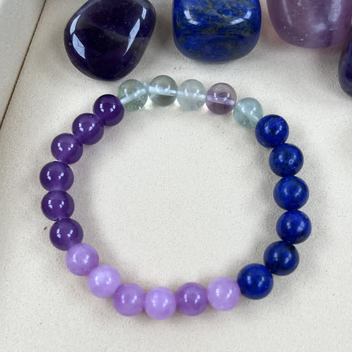 Anti-Angst Damen Armband mit Amethyst, Lepidolith & Lapislazuli. Beruhigender Kristallschmuck für Yoga & Entspannung.