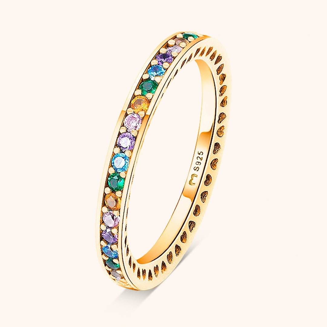 Luxuriöser farbiger Damen Regenbogenring als funkelndes Geschenk, gefertigt aus Silber & Gold mit Zirkonia.