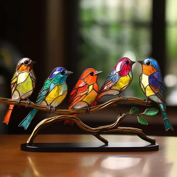 Stilvolles Buntglas Glasvogel Kunstobjekt, handgefertigt, farbig, perfekt als Heimdekoration oder Geschenkidee.