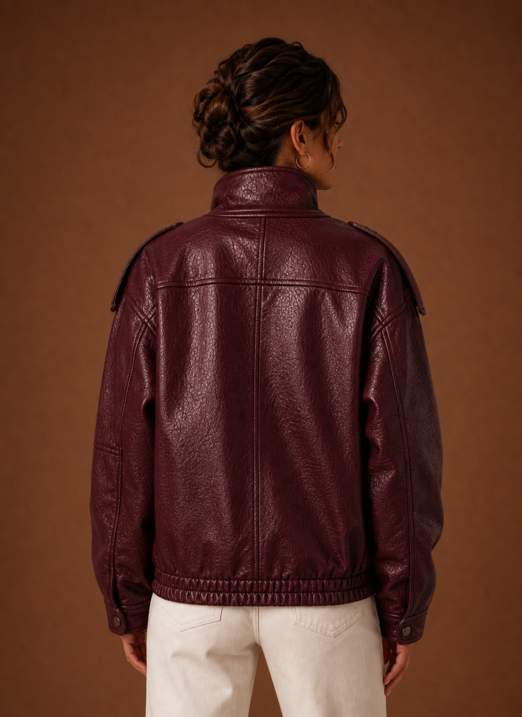 Nahaufnahme des eleganten Stehkragens an einer Damen Übergangsjacke in gerader Passform.