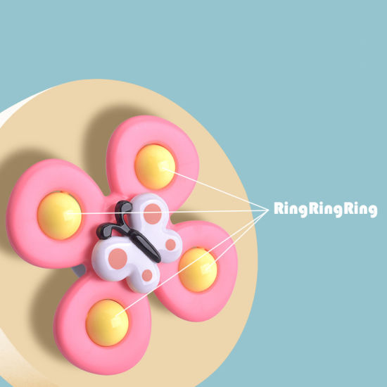 Drei bunte Saugnapf-Spinner für Kleinkinder, spannendes Spielzeug fördert Sinnesentwicklung.