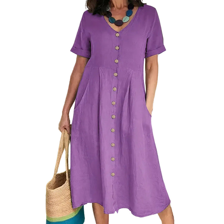 Komfortables Damen-Midi-Sommerkleid, luftig und modern, ideal für warme Tage.