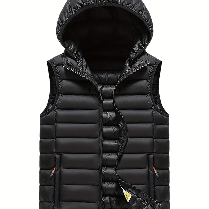 Funktionale Herren Steppweste mit Kapuze, ideal für Sport, Wandern und Freizeit.