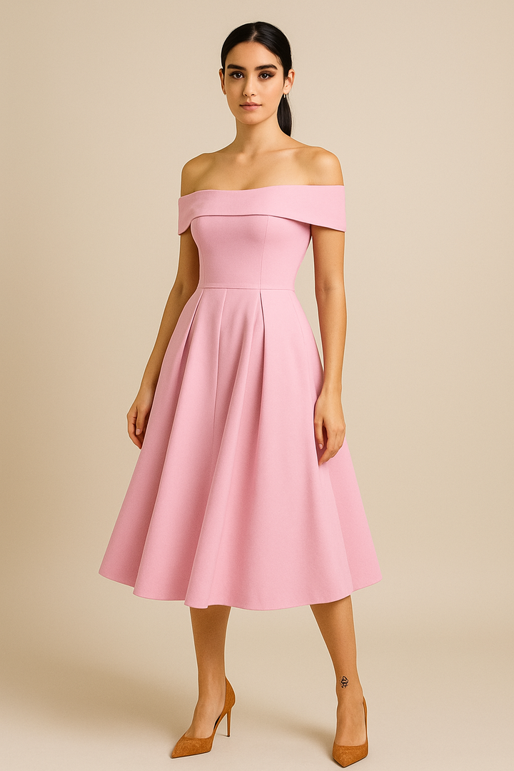 Trendiges Damen Partykleid, schulterfrei, A-Linie, mit schön fallendem Rock. Elegant und bequem zugleich.