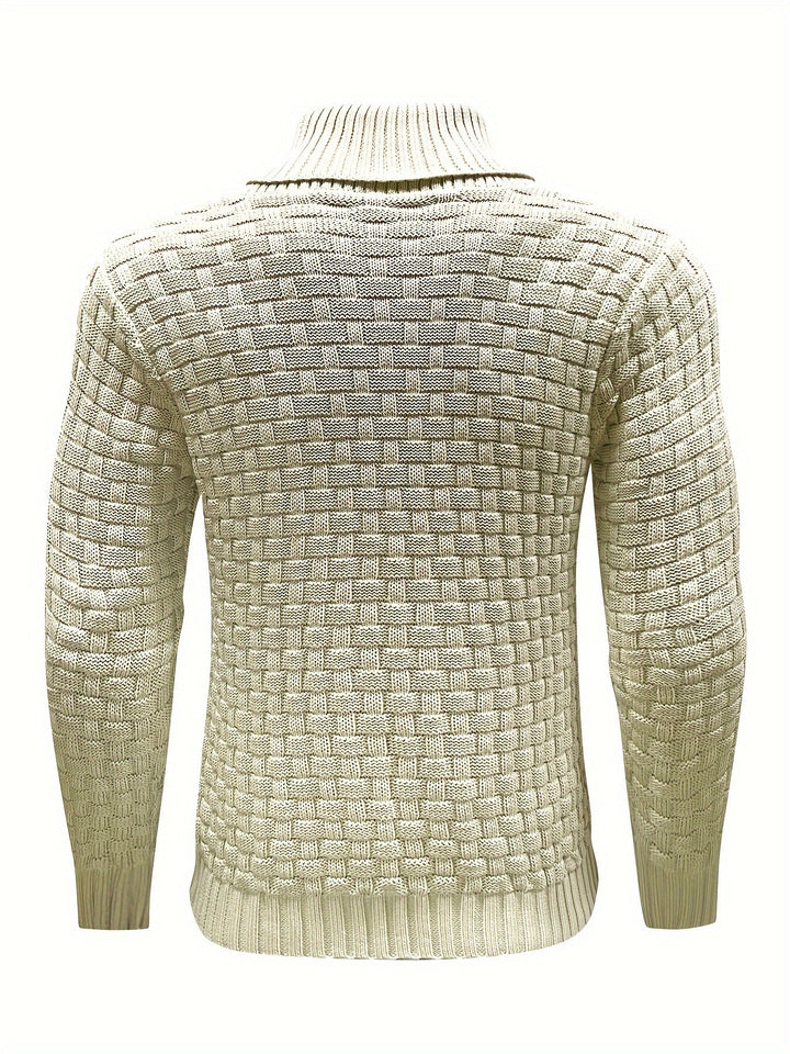 Der Herren Winterpullover: Waffelstruktur trifft auf eleganten Schalkragen.