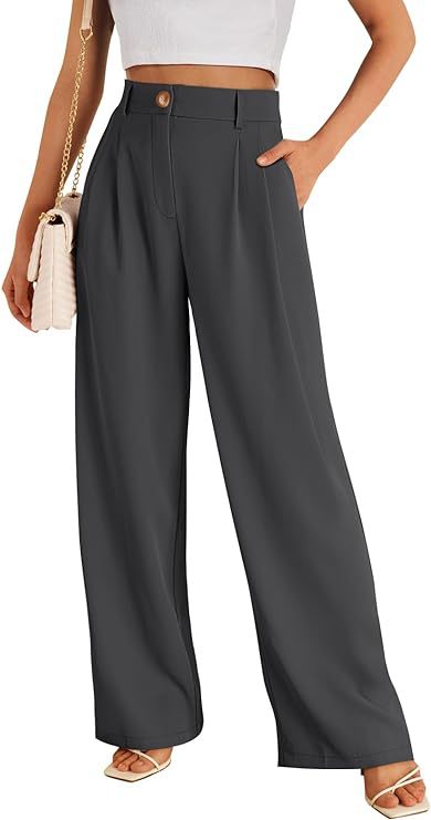 Schwarze Damenhose mit bequemem, elastischem hohem Bund & elegantem weitem Bein. Moderne Anzughose.