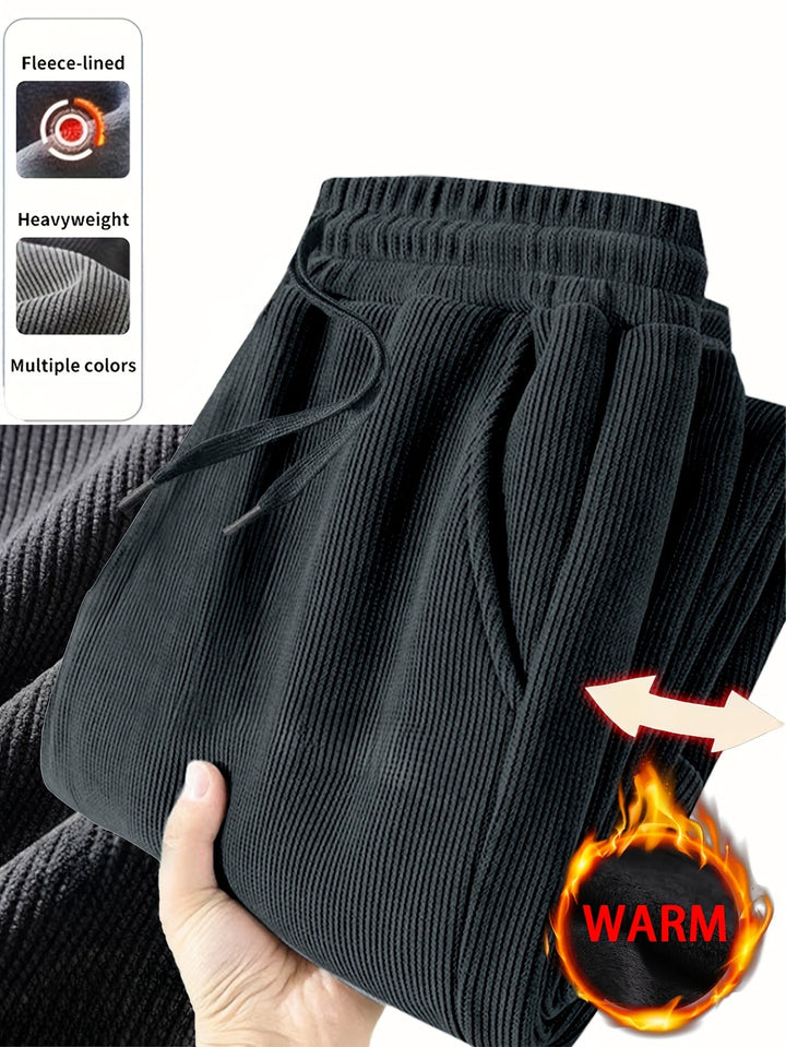 Schwarze Herren Winterhose, warm gefüttert, bequem für Freizeit & Alltag, elastischer Bund, Herbst/Winter.