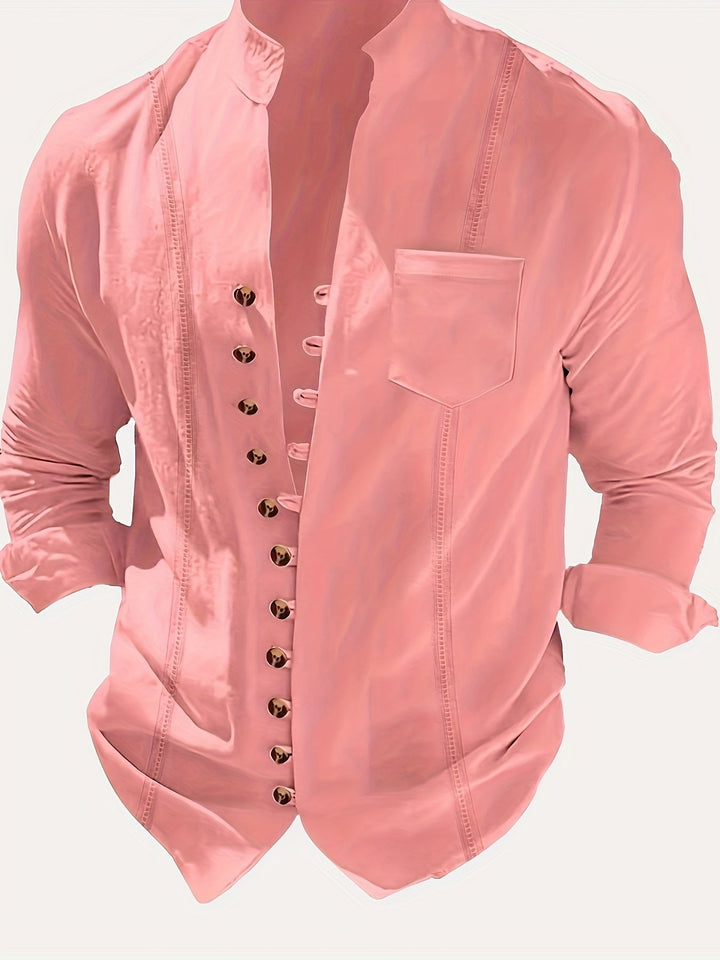 Hochwertiges Herren Langarmhemd mit Knopfleiste. Moderner Vintage-Stoff, ideal für Business & Freizeit.