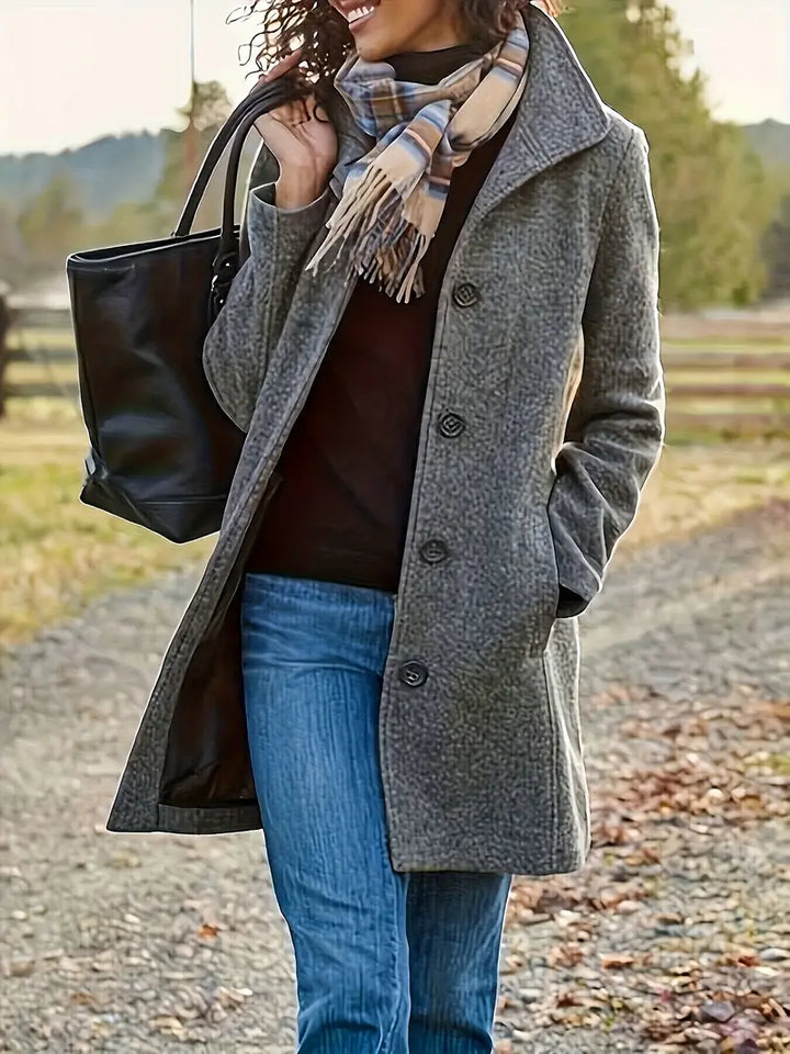 Klassischer, eleganter Damen Wintermantel, langarm & tailliert, vielseitige Oberbekleidung für Herbst- und Wintermode.