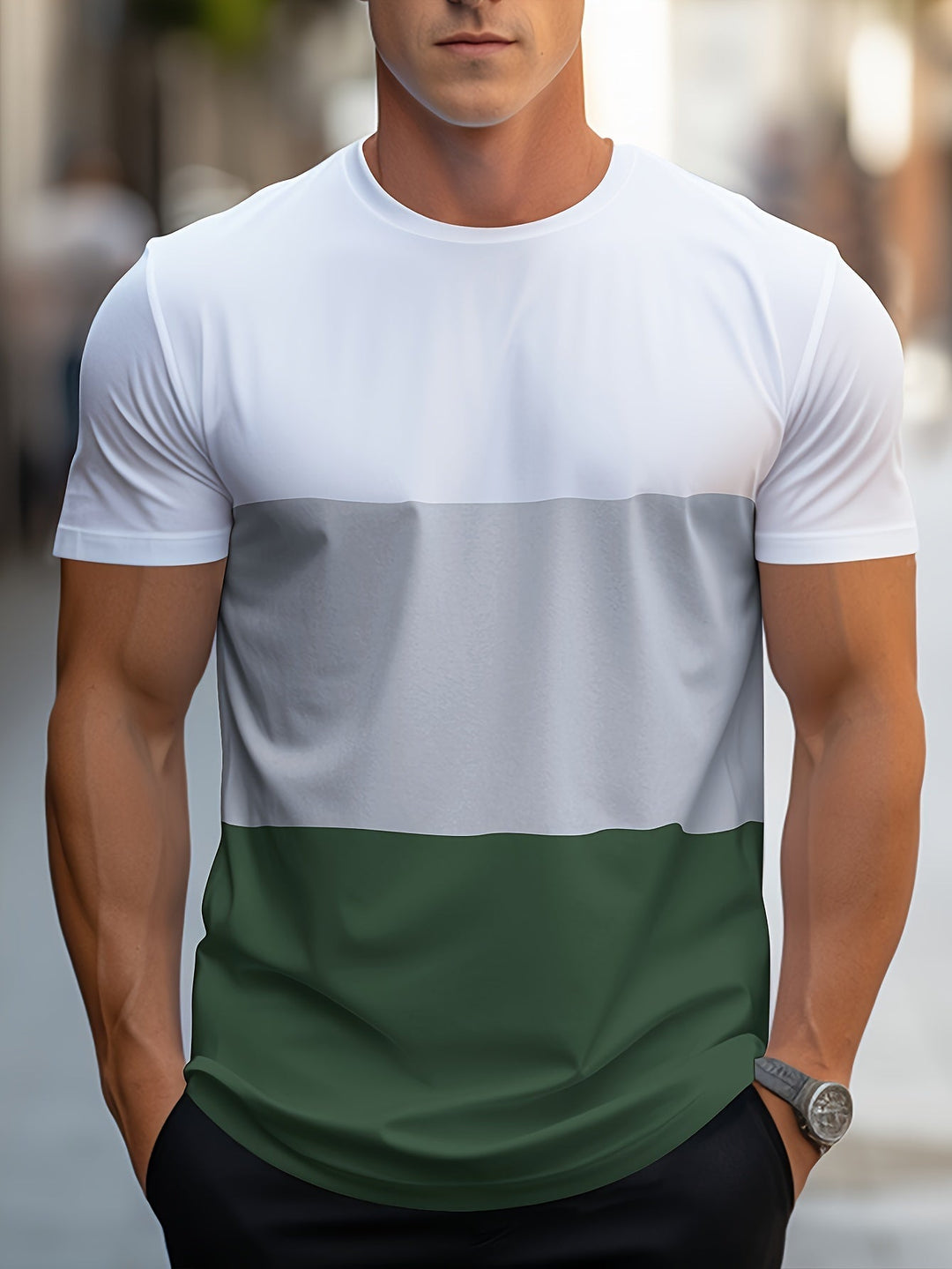 Herren Kurzarm T-Shirt im modernen Colorblock Stil, stylisch für den Alltag.