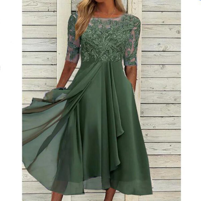 Festliches Partykleid für Hochzeitsgäste, Damen Abendkleid mit eleganter Blumen-Spitze.